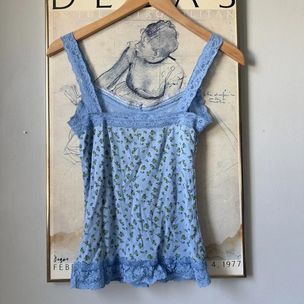Copper Key Y2K Coquette Blue Floral Lace Cami Tank Top Womens XS/S